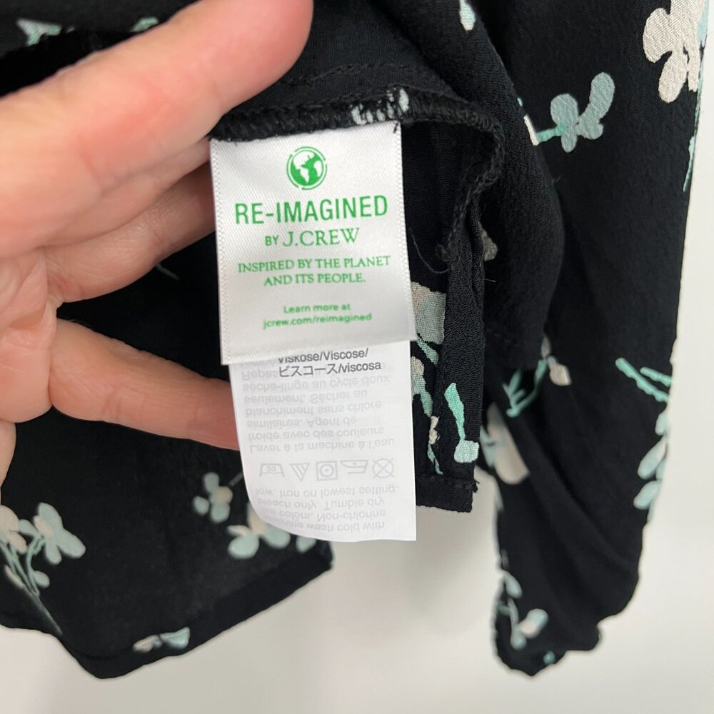 J. Crew Medium Black Floral Long Sleeve Drapey Popover Shirt Blouse - Picture 8 of 12